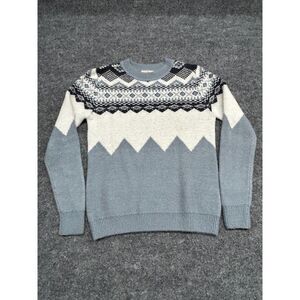 Charlie Paige Women’s S/P Fair Isle Nordic Sweater Gray Cream Blue Knit Pullover